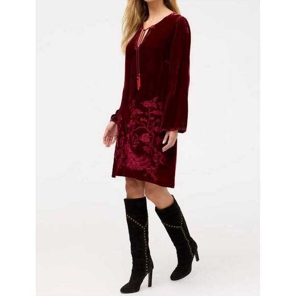 NEW JOHNNY WAS molly kimono sleeve relaxed dress in cran-ruby red - Picture 3 of 5
